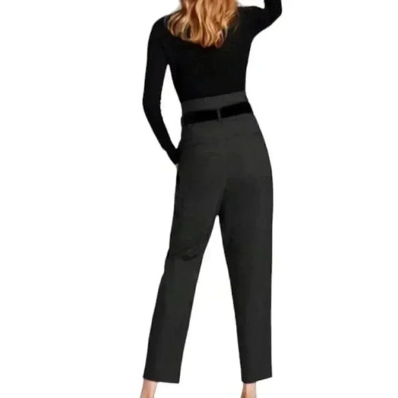 Zara Paper Bag Striped Pinstripe Pants  High Waisted Gray Size XS - Picture 5 of 16